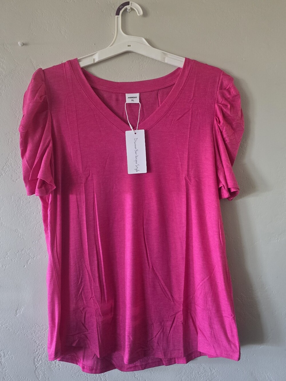 Pink V-Neck Short Ruched Sleeves
